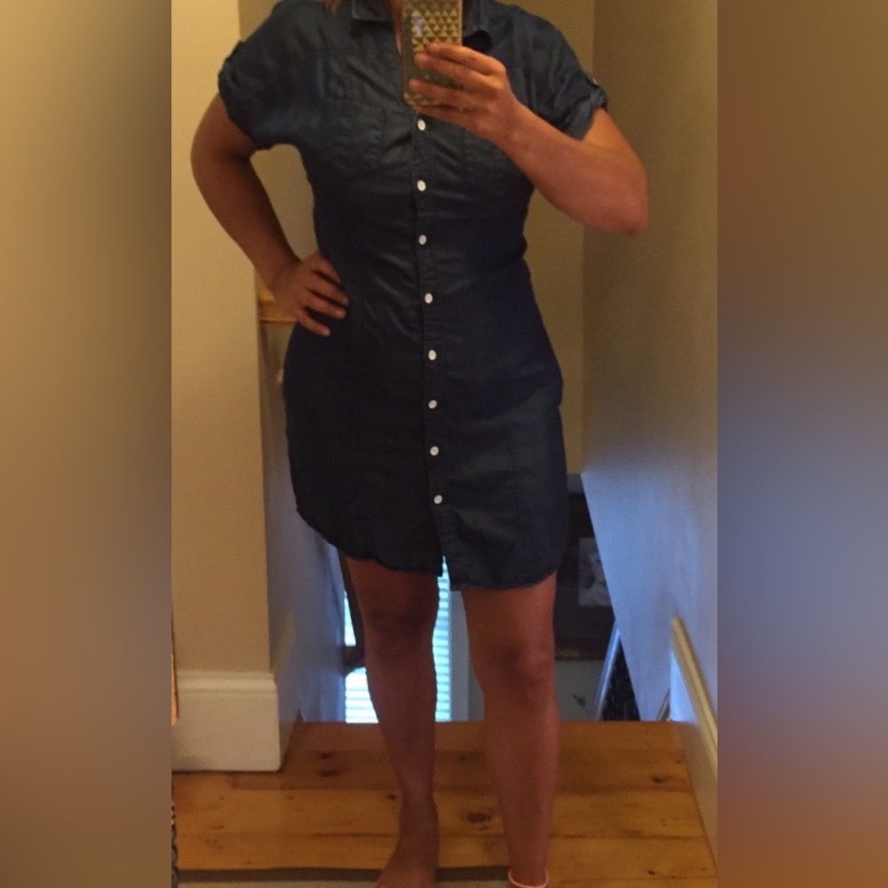 Guess dresses, Guess Jean denim mini button up short sleeve dress